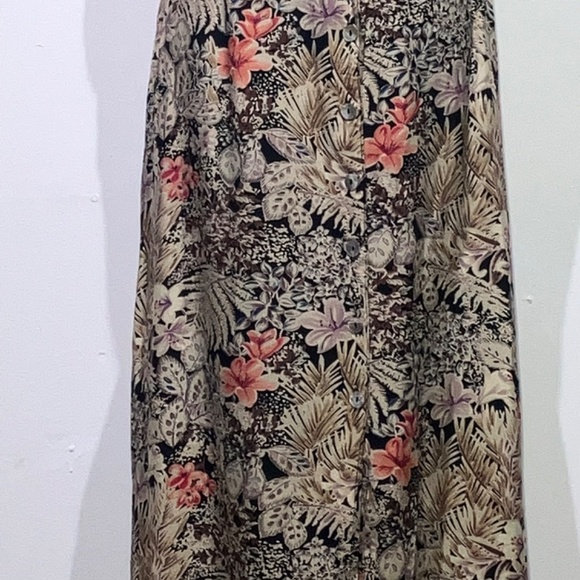 Brown and coral cool toned floral button down adjustable waist long dress - Picture 11 of 14